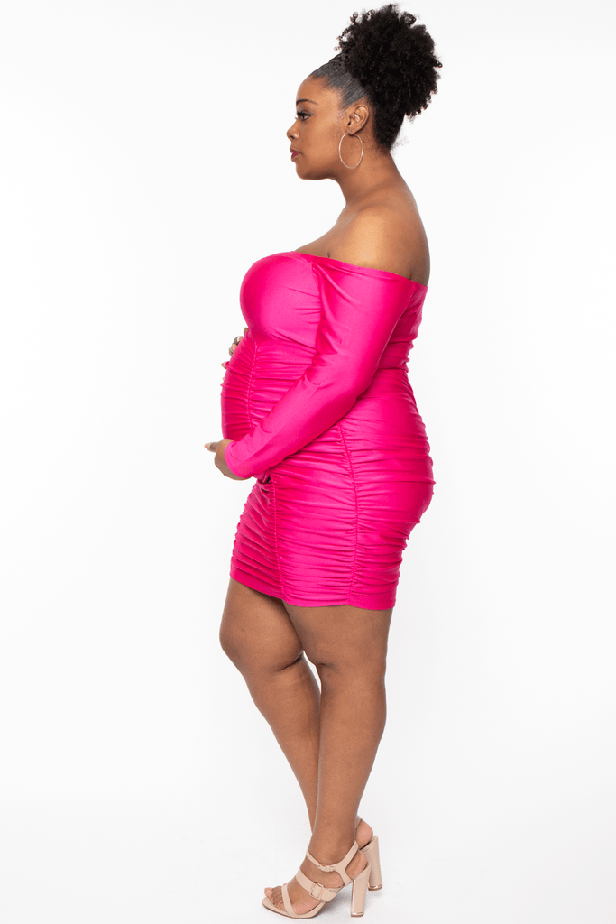 Curvy Sense Dresses Maternity Isla side shirring dress- Fuschia