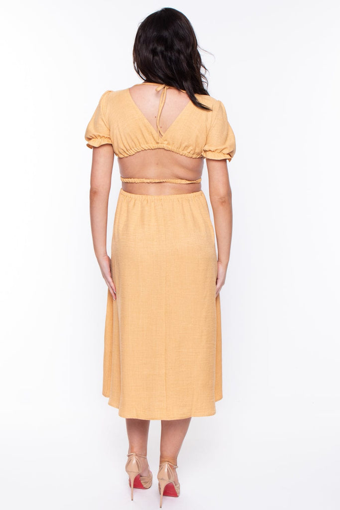 Endless Blu Dresses Maternity Jamie Smocking Midi Dress - Mustard