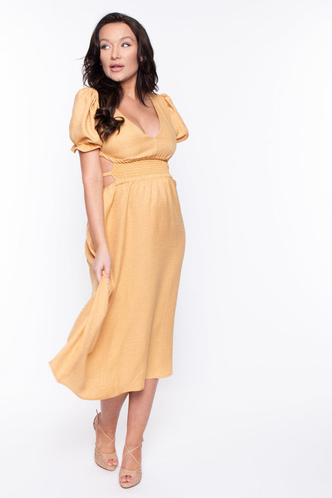 Endless Blu Dresses Maternity Jamie Smocking Midi Dress - Mustard