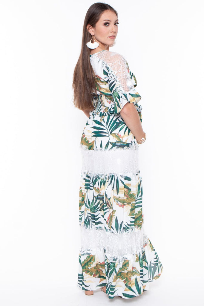 Chicways Dresses Maternity Jodie Shoulder Lace Maxi Dress - White