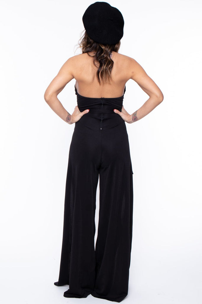 Maternity Karisa Halter Jumpsuit - Black - BUMP BIDDY