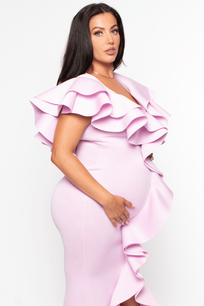Va va Voom Dresses Maternity Kristina Double Ruffle Gown- Pink