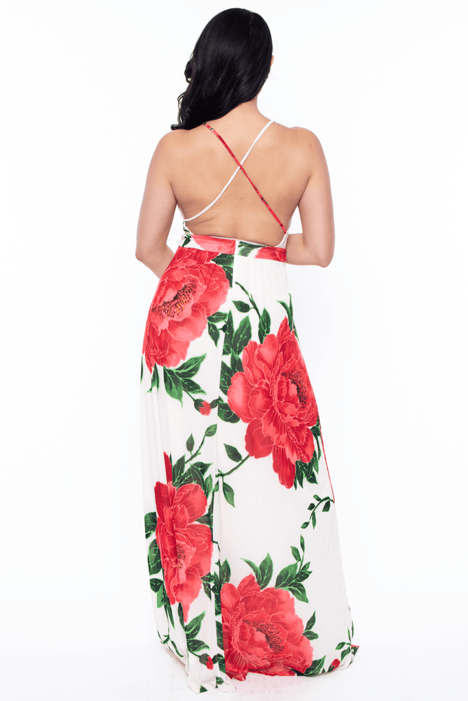 Symphony Dresses Maternity Large Rose print Maxi Dress- White/ Red