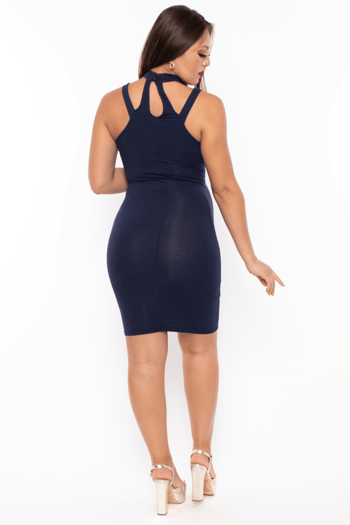 Hearts & Hips Dresses Maternity Lauren Choker Dress- Navy