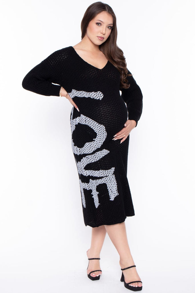 VENTI6 Dresses Maternity "Love" Sweater Knit Dress - Black