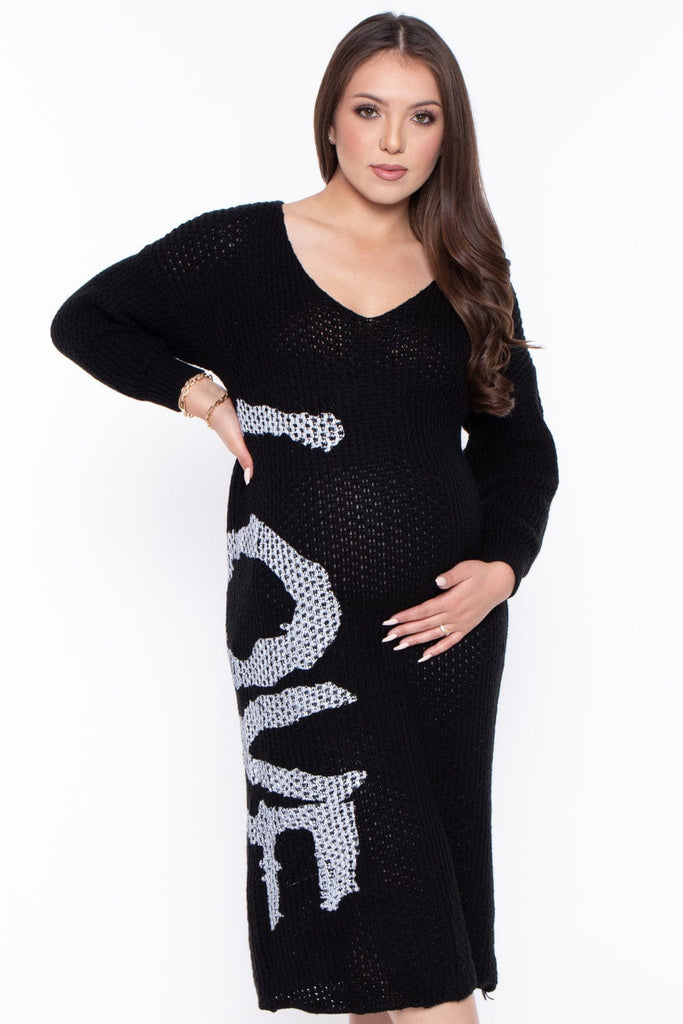 VENTI6 Dresses Maternity "Love" Sweater Knit Dress - Black