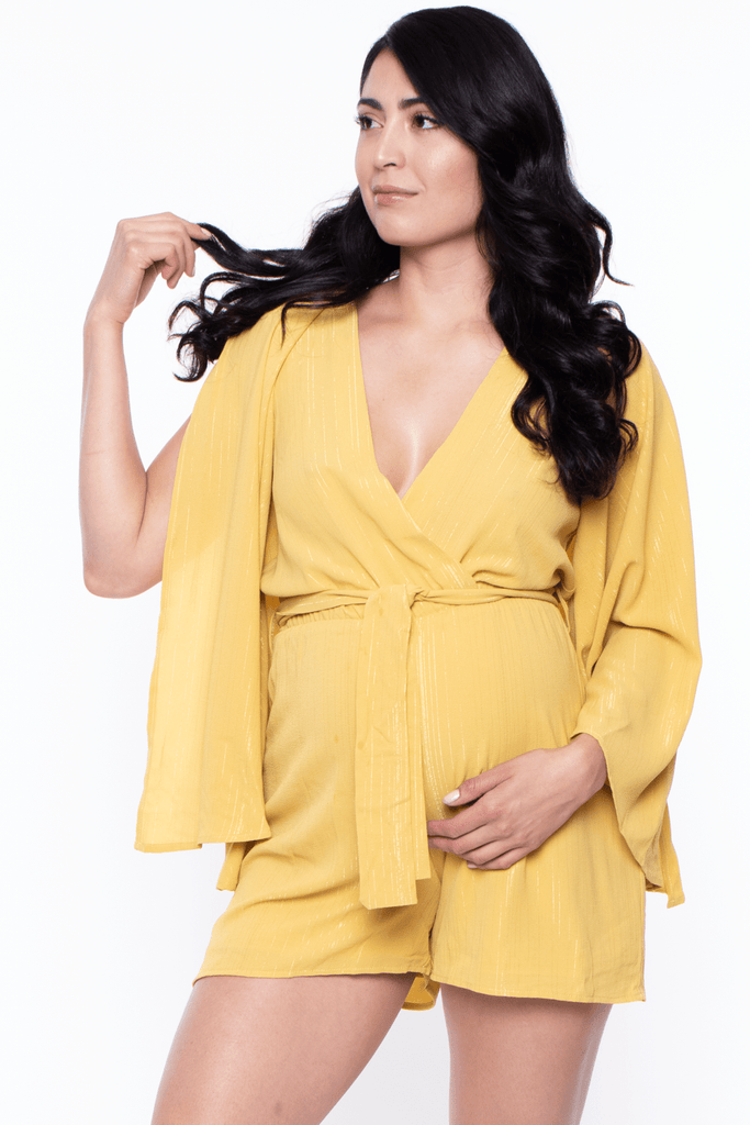 Symphony Jumpsuits & Rompers Maternity Mariah Slit Sleeve Romber  - Yellow