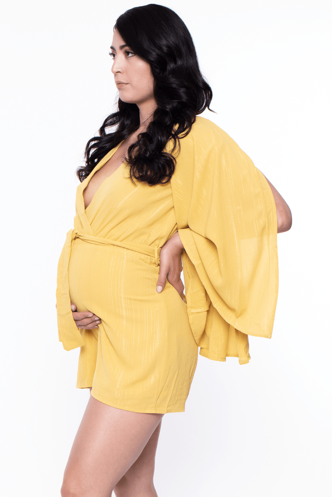 Symphony Jumpsuits & Rompers Maternity Mariah Slit Sleeve Romber  - Yellow