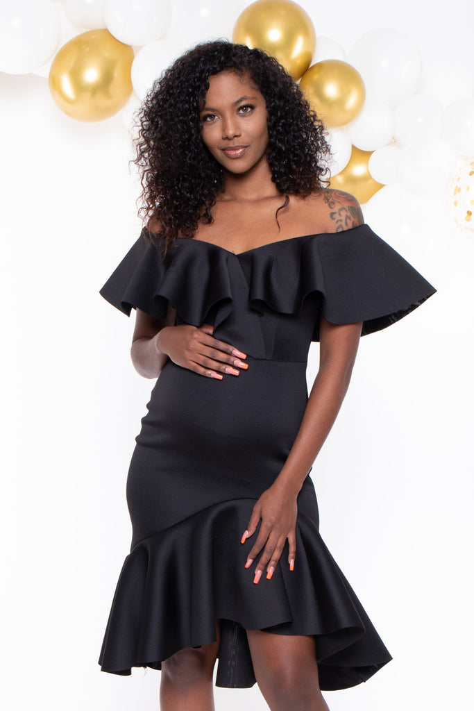Va va Voom Dresses Maternity Mariposa Ruffle Perfect Little Dress -Black