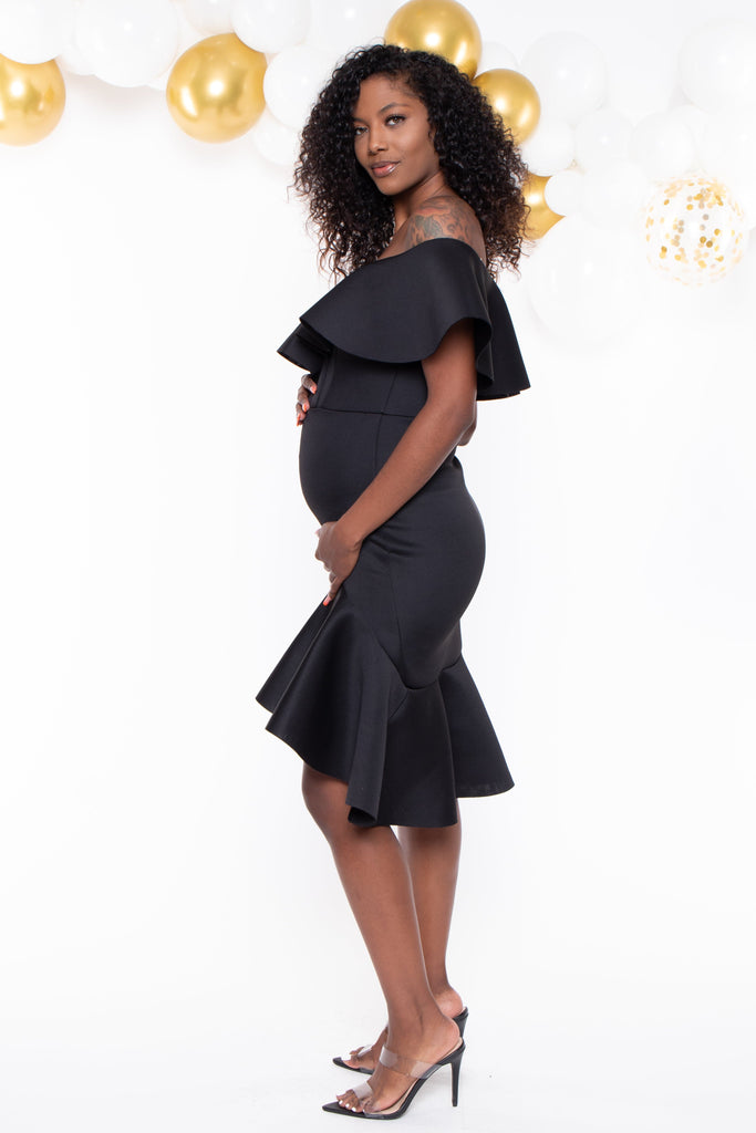 Va va Voom Dresses Maternity Mariposa Ruffle Perfect Little Dress -Black