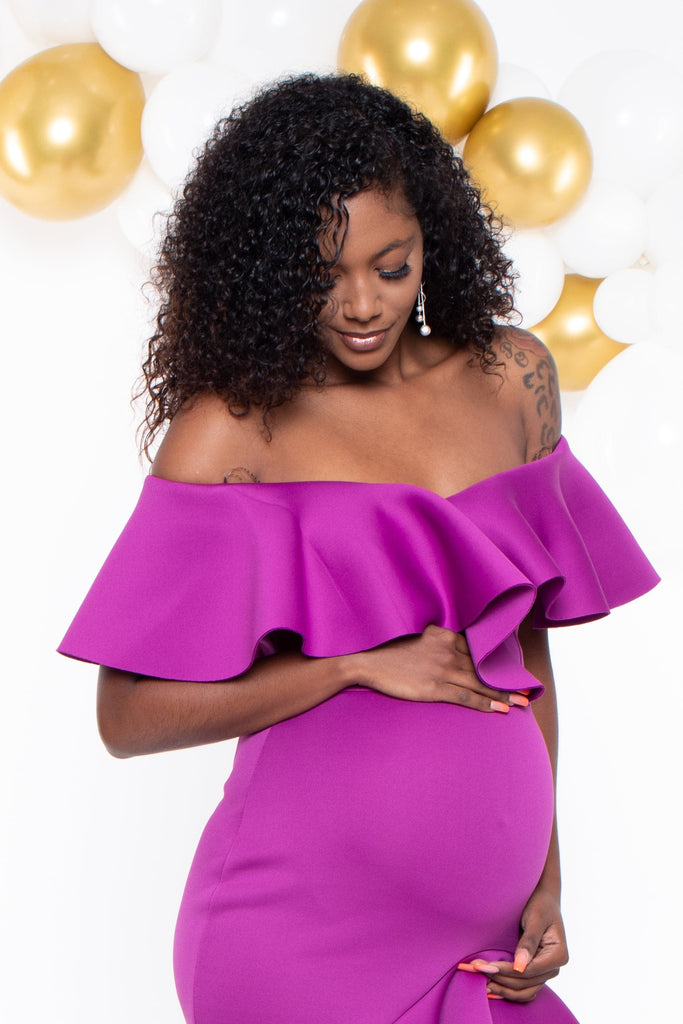 Va va Voom Dresses Maternity Mariposa Ruffle Perfect Little Dress -Magenta