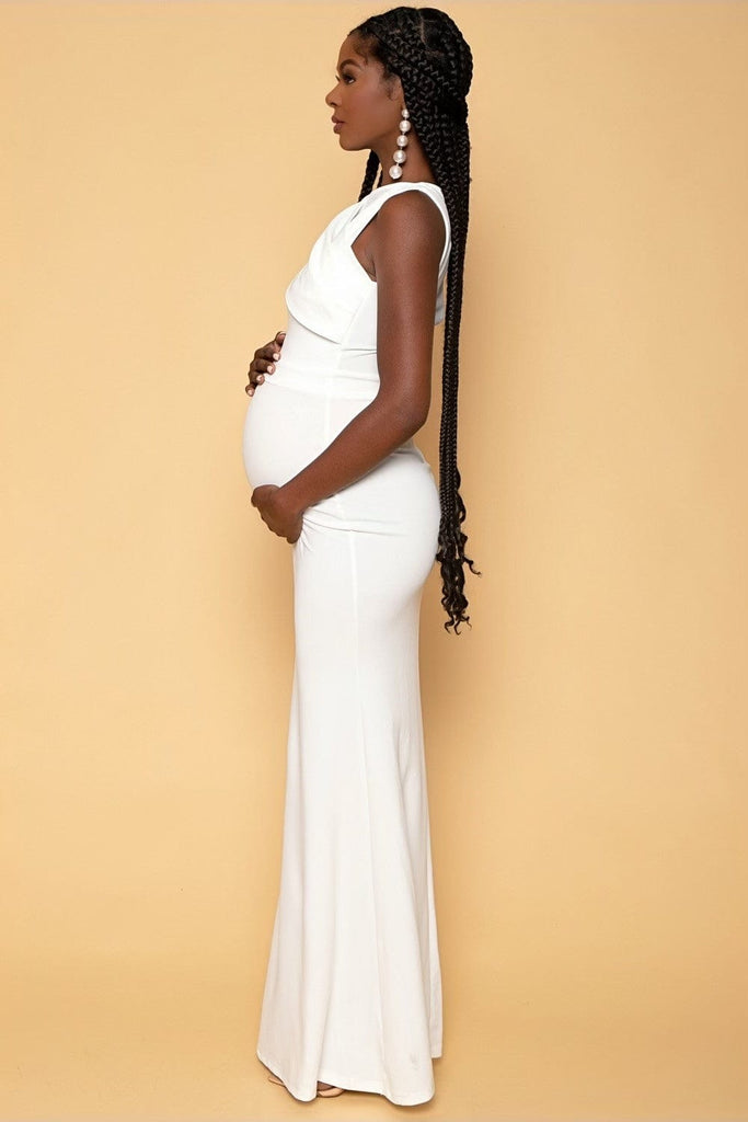 Ricarica Dresses Maternity Melissa Draped cross over front long Gown - White