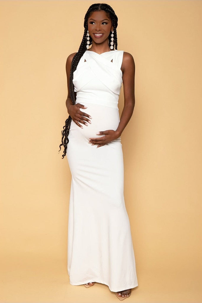 Ricarica Dresses Maternity Melissa Draped cross over front long Gown - White