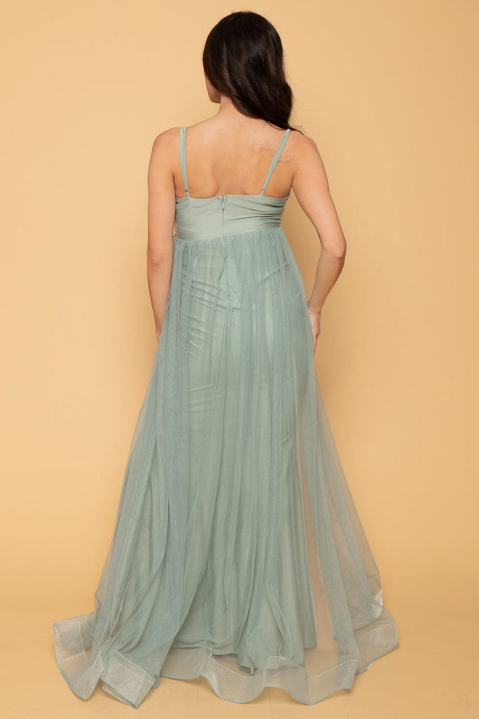 Ricarica Dresses Maternity Mercedes Stretch Satin with Tulle Dress - Sage