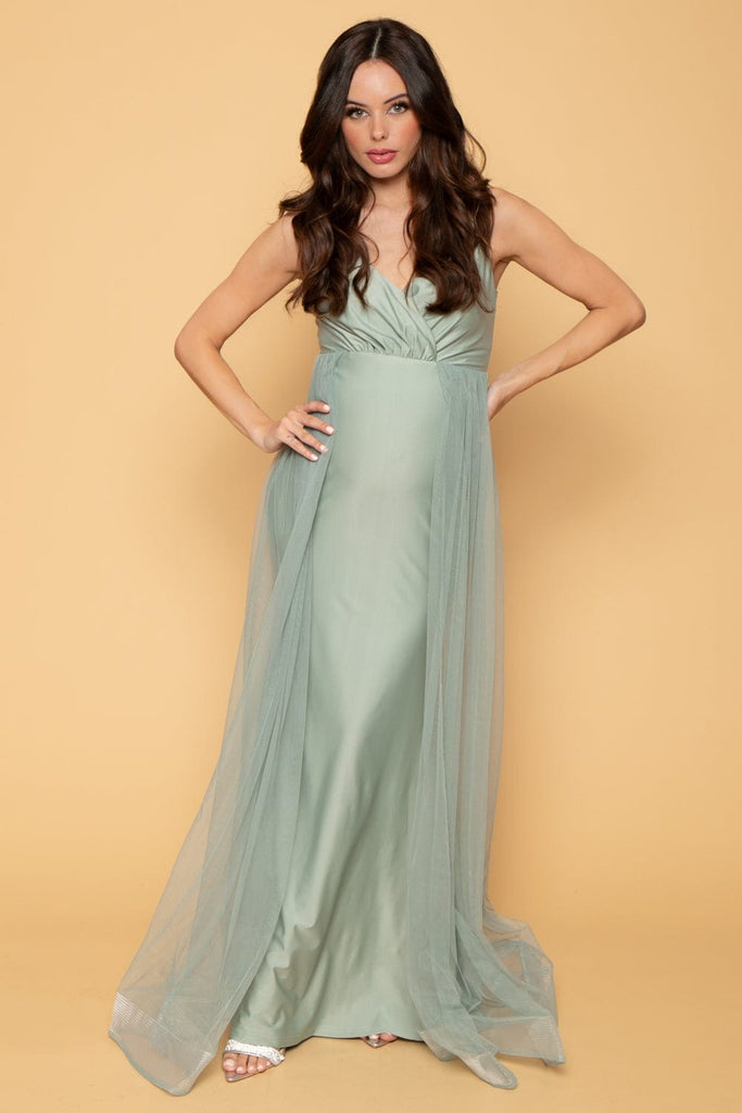 Ricarica Dresses Maternity Mercedes Stretch Satin with Tulle Dress - Sage