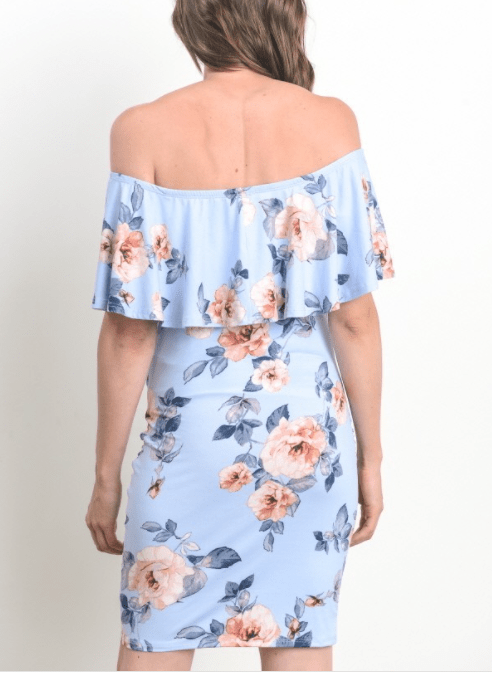 Hello Miz Dresses Maternity Nayeli Floral Fitted Dress- Skyblue