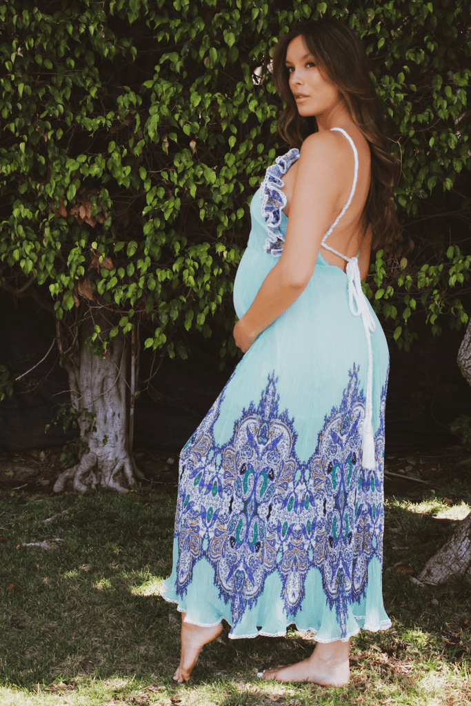 Latiste Dresses Maternity Paisley pleated dress-Blue