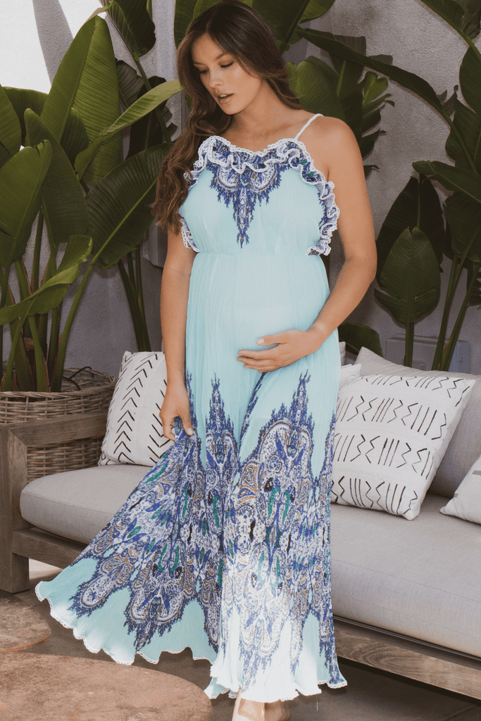 Latiste Dresses Maternity Paisley pleated dress-Blue