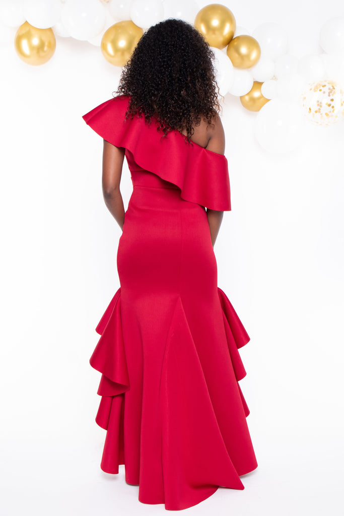 Va va Voom Dresses Maternity Penelope Ruffle Gown -Red
