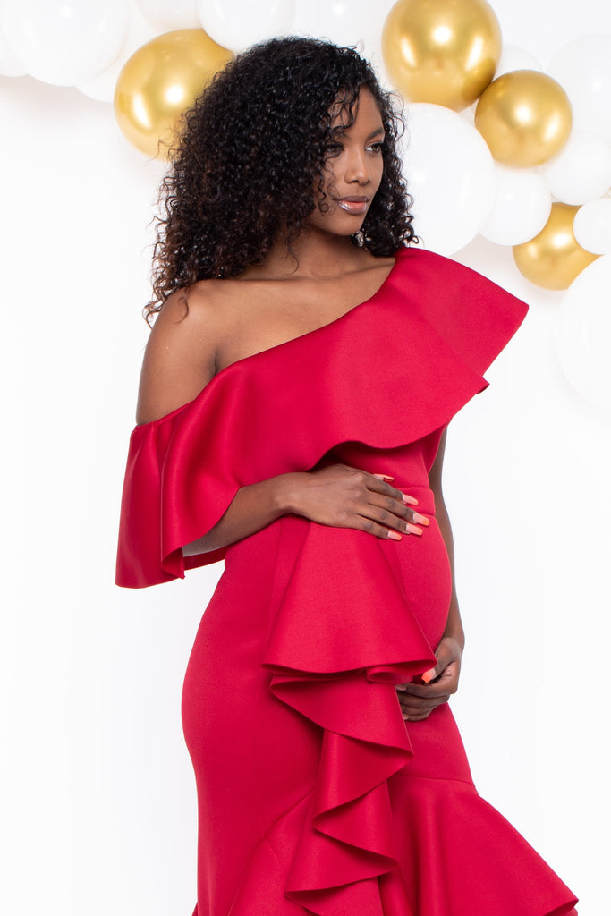Va va Voom Dresses Maternity Penelope Ruffle Gown -Red