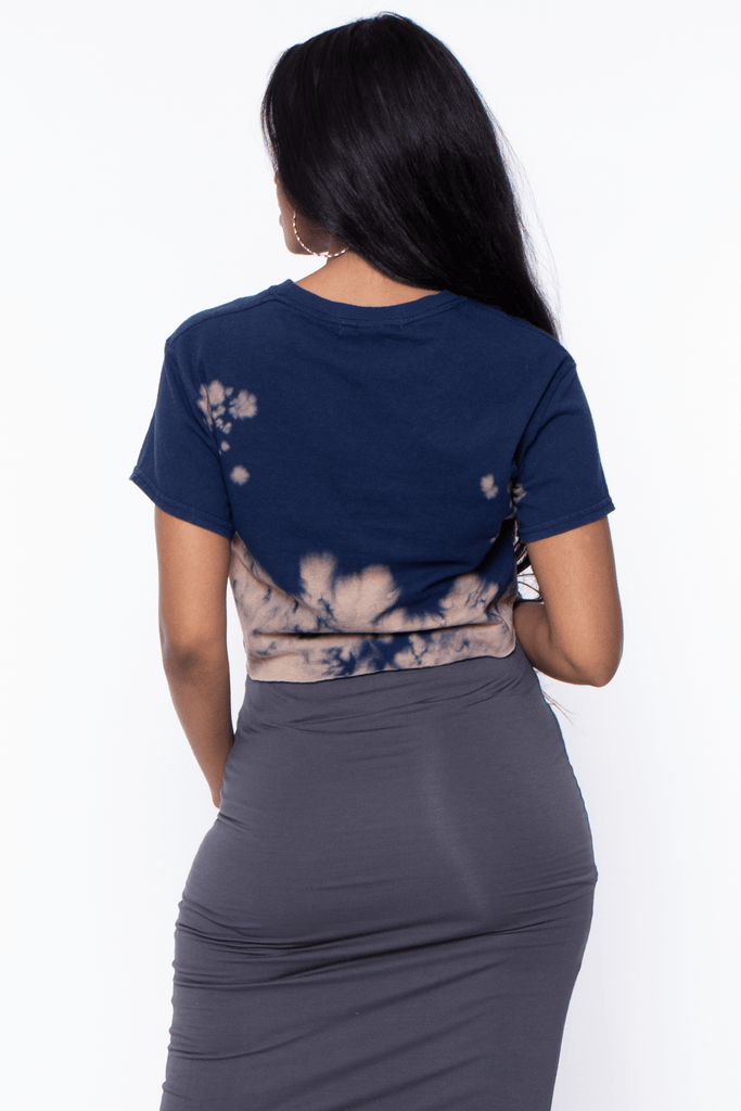 Bump Biddy Tops Maternity Pink Floyd Cropped  Graphic Tee- Bleached Out Navy