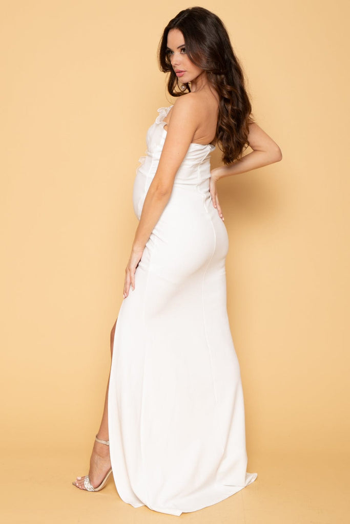Symphony Dresses Maternity Pleated Fan Myra Gown -White
