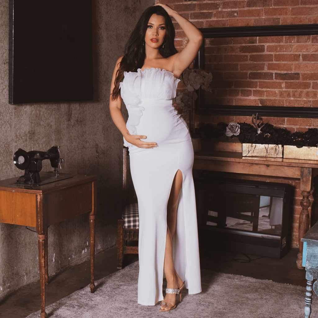 Symphony Dresses Maternity Pleated Fan Myra Gown -White