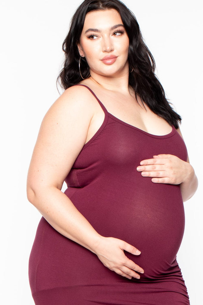 Maternity Plus Ayana Cami Maxi Dress - Burgundy - BUMP BIDDY