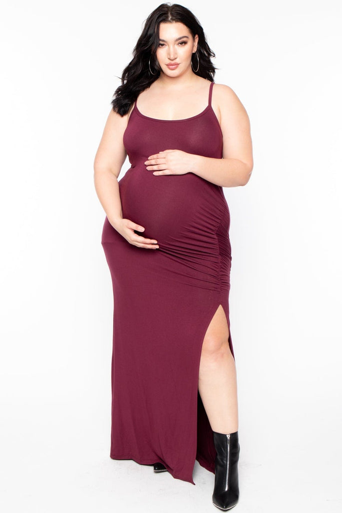 Maternity Plus Ayana Cami Maxi Dress - Burgundy - BUMP BIDDY