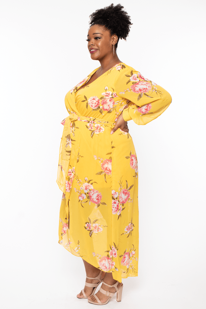 Miss Avenue Dresses Maternity Plus Elliana Floral  Chiffon Dress - Yellow