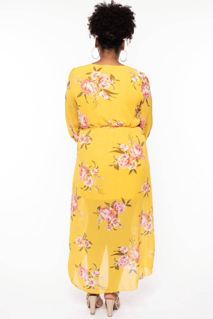 Miss Avenue Dresses Maternity Plus Elliana Floral  Chiffon Dress - Yellow