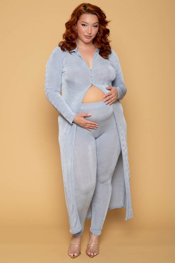 Gibiu Sets 1X / Baby Blue Maternity Plus Frances Slinky Cardigan Set - Baby Blue