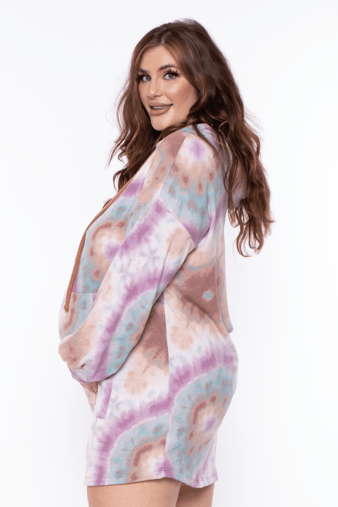 White Birch Dresses Maternity Plus Harper Tie Dye hoodie dress - Spiral