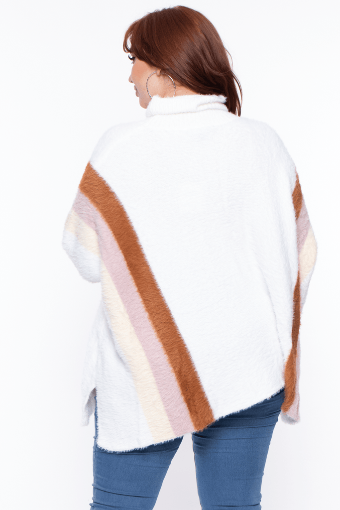 Davi And Dani Tops Maternity Plus Isabel turtleneck Knit color block Poncho - Ivory