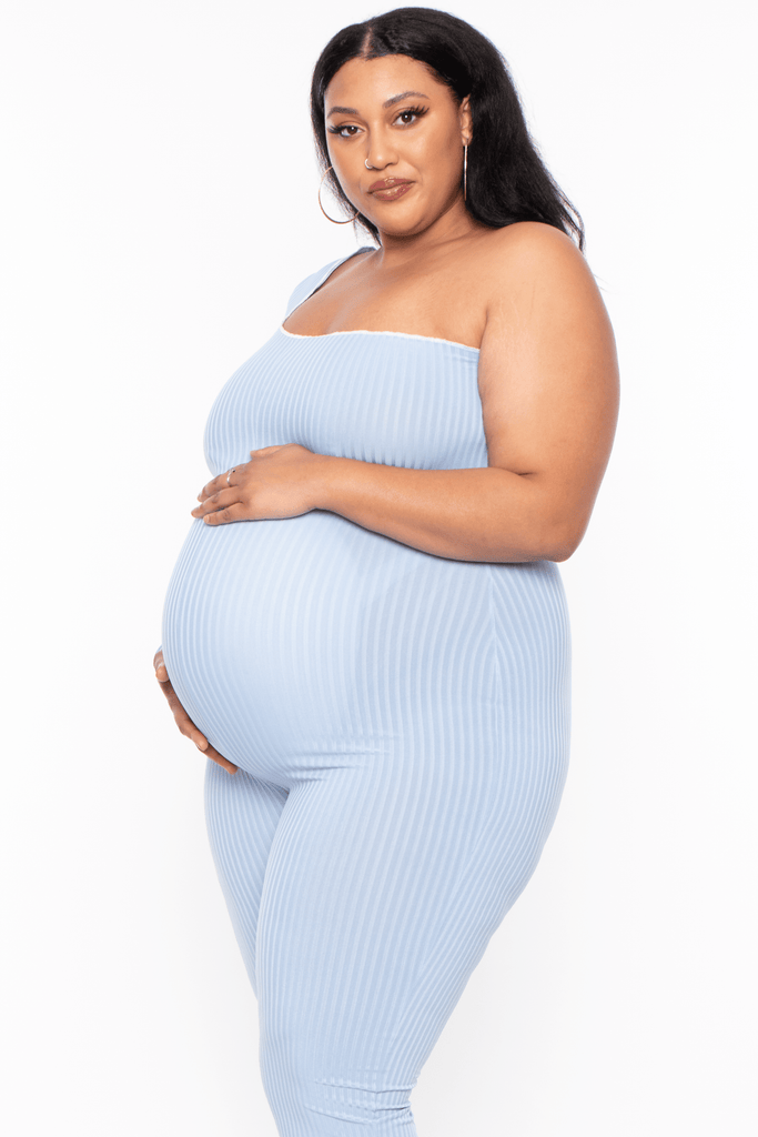 Gibiu Jumpsuits & Rompers Maternity Plus Jannie One Sleeve Exposed Seams Jumpsuit- Blue