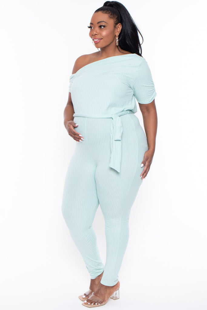 Find Me Plus Jumpsuits & Rompers Maternity Plus Naima Belted Jumpsuit - Mint