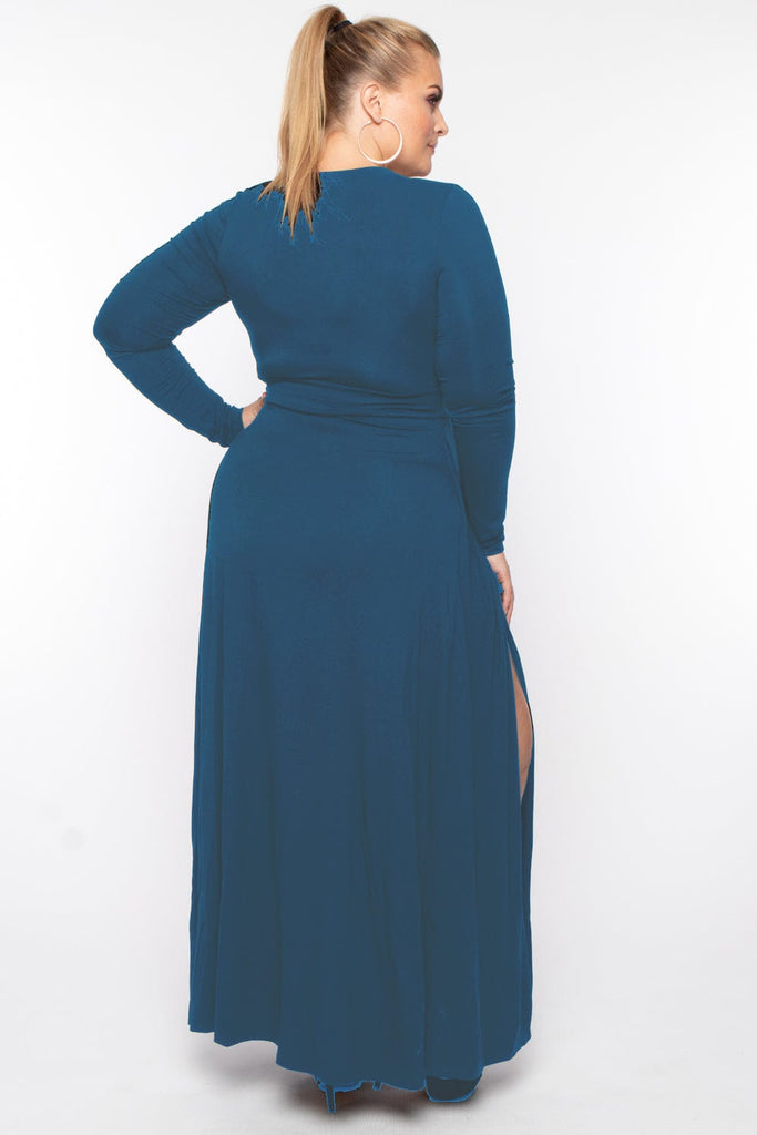Bump Biddy Dresses Maternity Plus Narine Plunging Maxi Dress - Blue