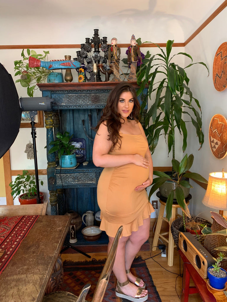 Maternity Plus Olla  Asymmetrical short ruffle Dress - Mustard - BUMP BIDDY