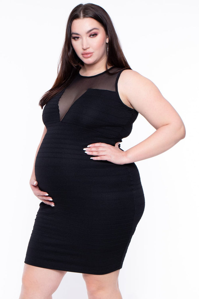 Maternity Plus Phoebe Mesh-Inset Dress - Black - BUMP BIDDY