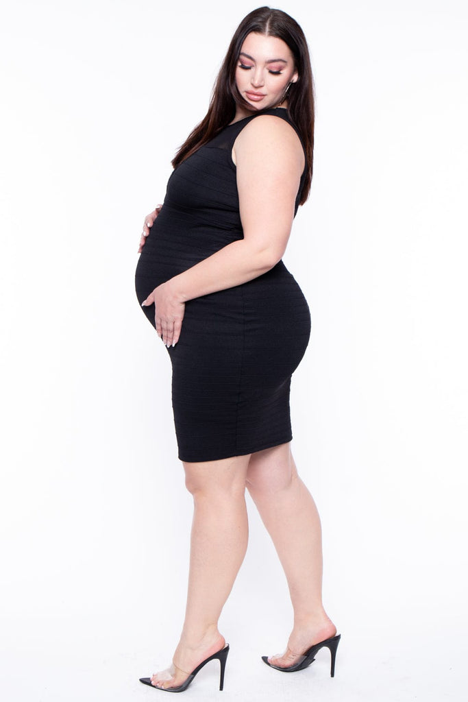 Maternity Plus Phoebe Mesh-Inset Dress - Black - BUMP BIDDY