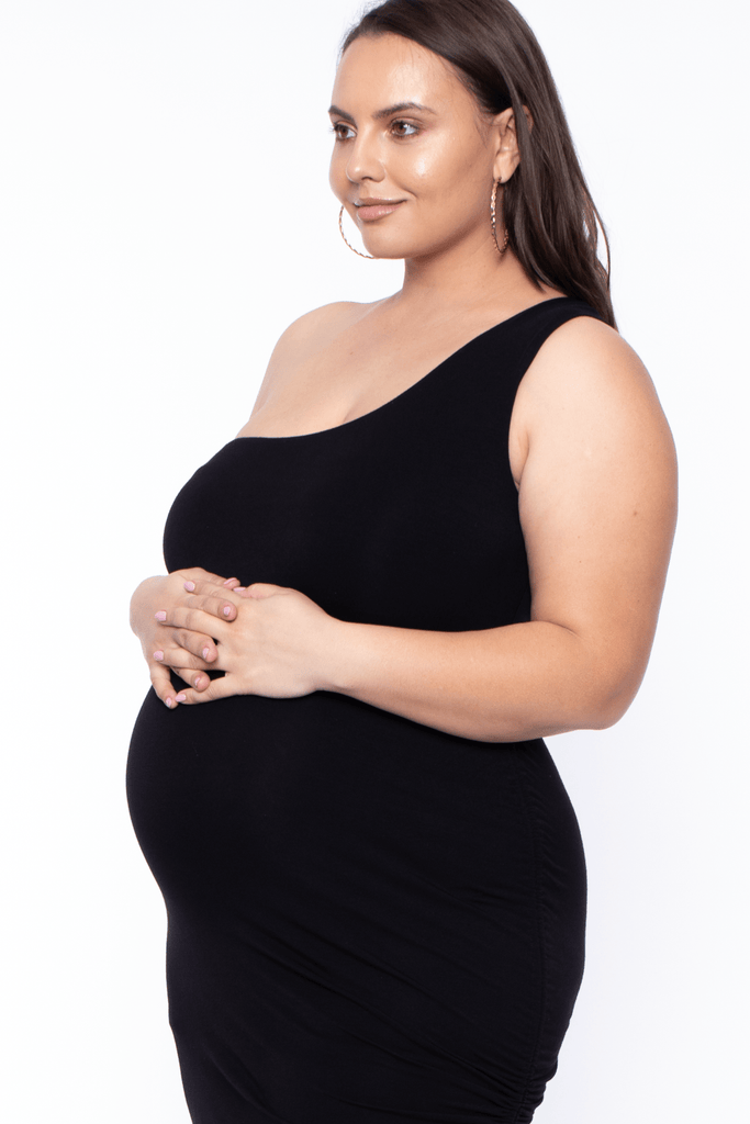 Maternity Raine One Shoulder cut out long dress -Black - BUMP BIDDY