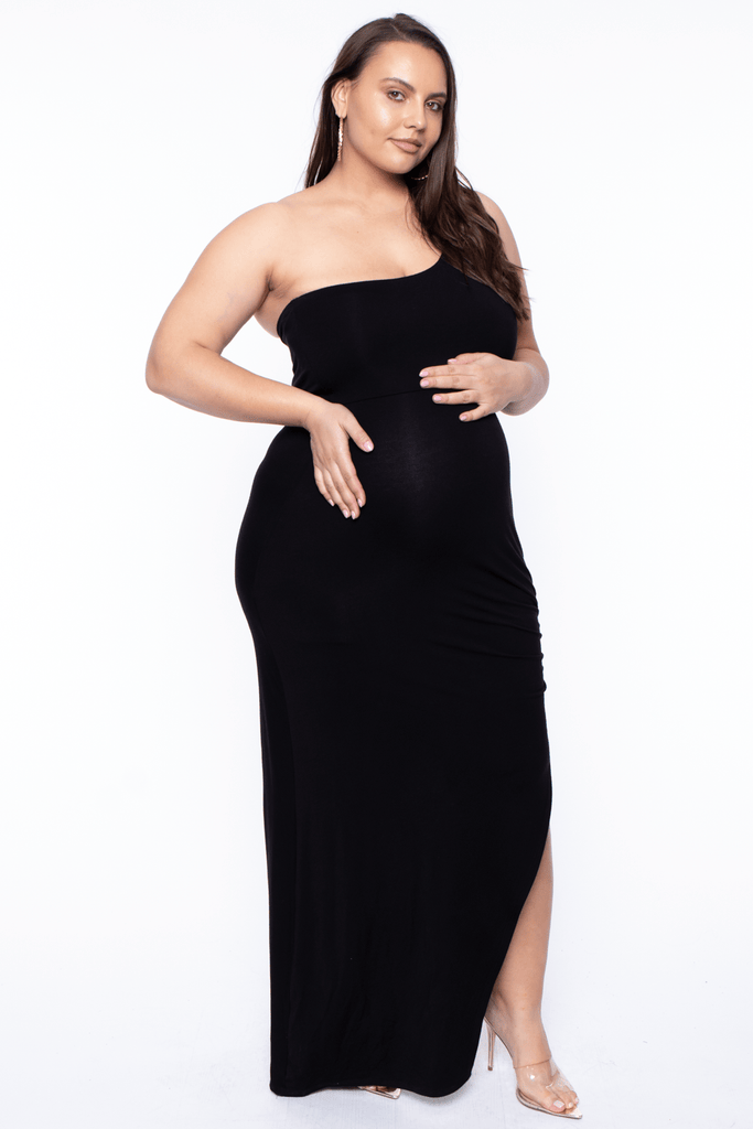 Maternity Raine One Shoulder cut out long dress -Black - BUMP BIDDY