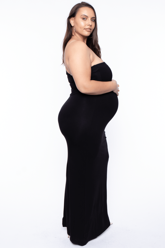 Maternity Raine One Shoulder cut out long dress -Black - BUMP BIDDY