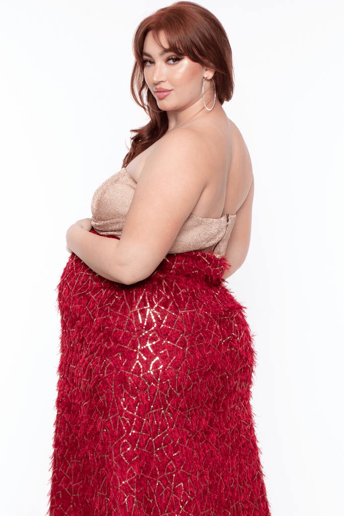 Bump Biddy Dresses Maternity Plus Reign Embroidered Gold sequin and red Gown - Red/Gold