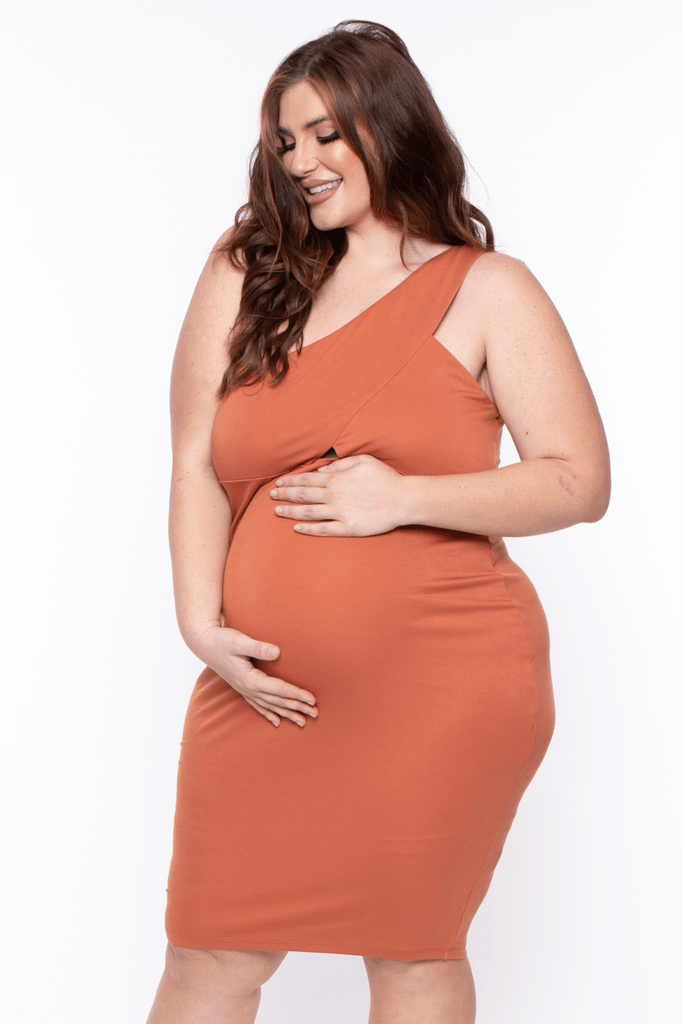 Bump Biddy Dresses 1X / Rust Maternity Plus Stretch Nylah Midi Dress - Rust