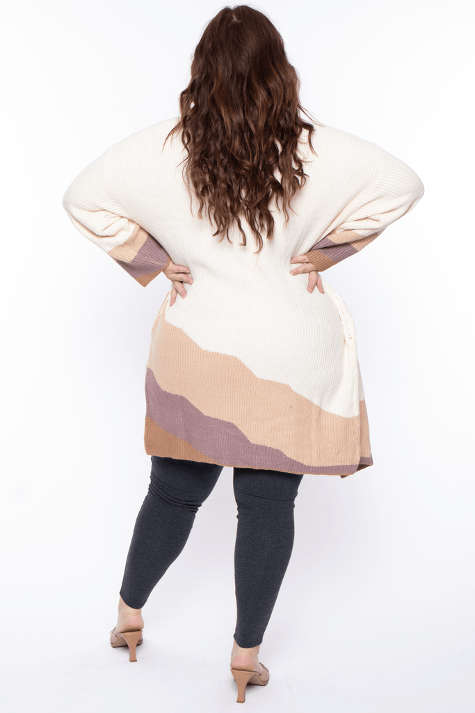 Cozy Casual Tops Maternity Plus Willow Open-Front color block Cardigan - Vanilla