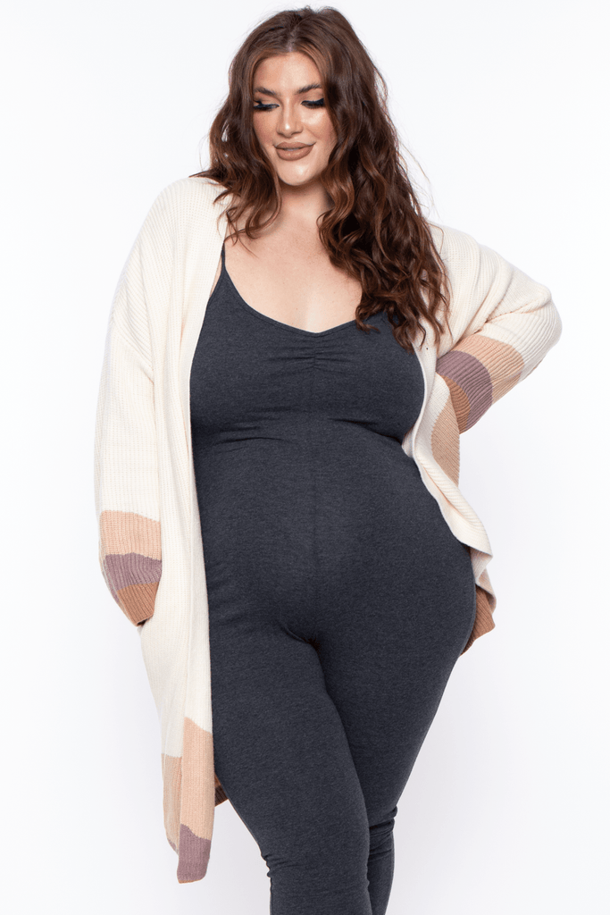 Cozy Casual Tops Maternity Plus Willow Open-Front color block Cardigan - Vanilla