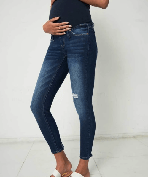 KanCan Bottoms Maternity Premium Amber Overbelly Distressed Jean - Medium Wash