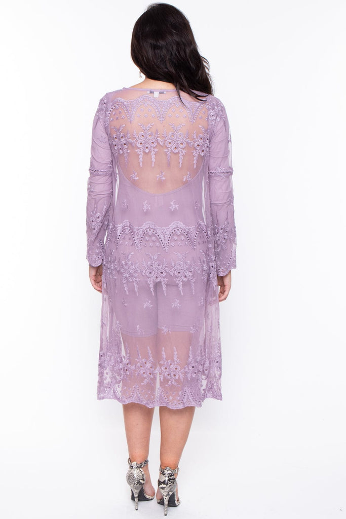 Shopirisbasic Tops Maternity Rae Embroidered Lace Long Cardigan - Lavender