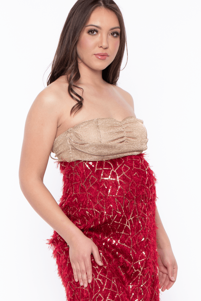 Bump Biddy Dresses Maternity Reign Embroidered Gold sequin and red Gown - Red/Gold